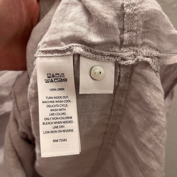 Tahari 100% Linen Button Front Shirt Tunic Taupe Minimalist Summer Top S Neutral - Picture 7 of 8